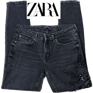 ZARA Womens Premium Denim Jeans Collection‎ Embellished Skinny Dark Wash Size 26
